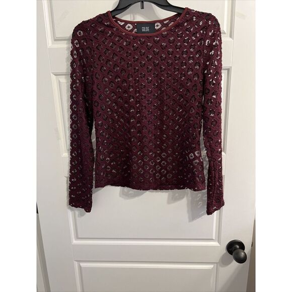 Goldie Top‎ Womens Medium Maroon Red Lace Long Sleeves - Picture 1 of 2